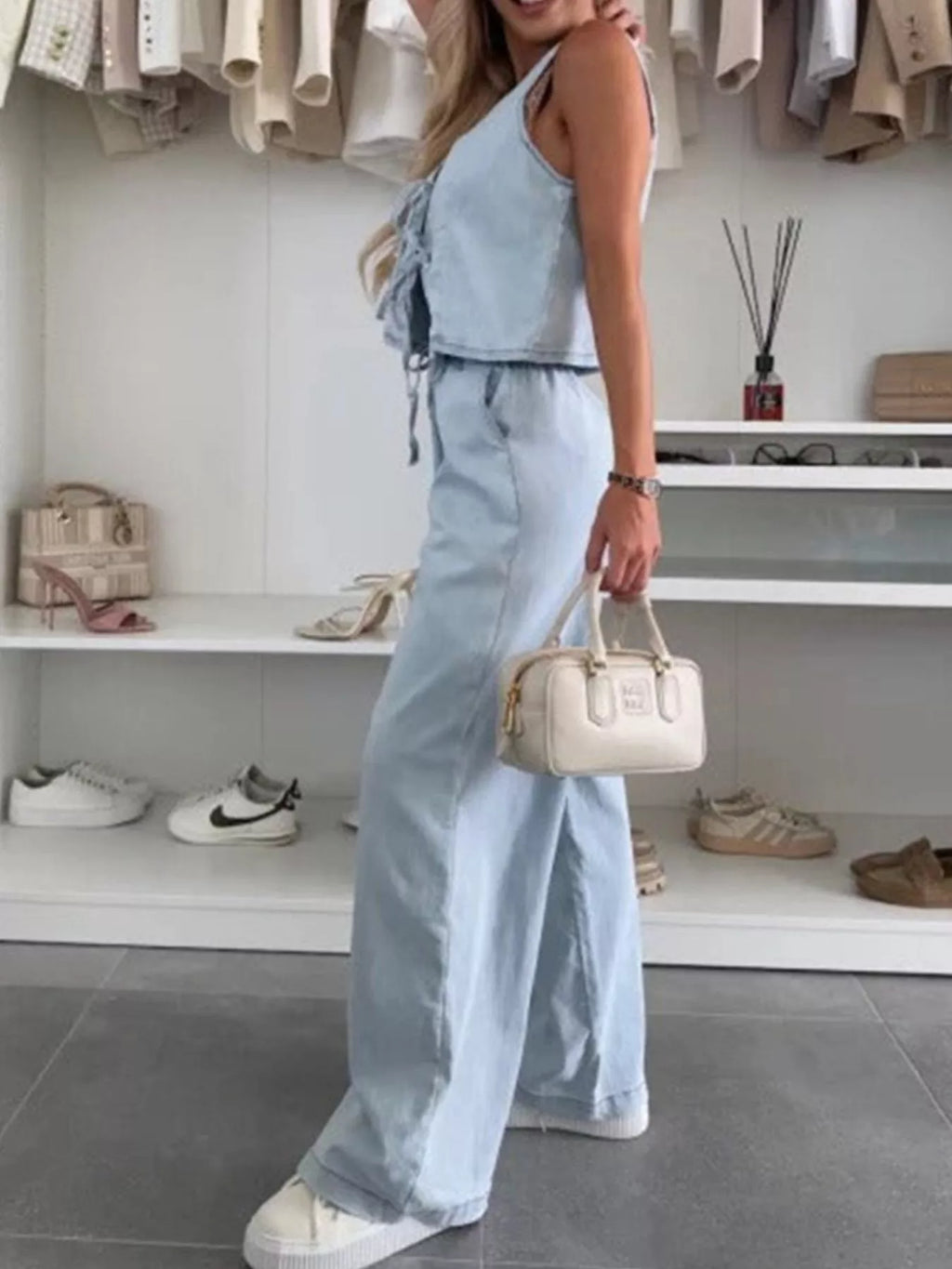 Tie Front Vest and Jeans Denim Set