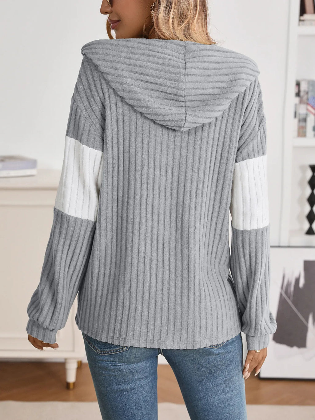 Drawstring Color Block Zip Up Outerwear