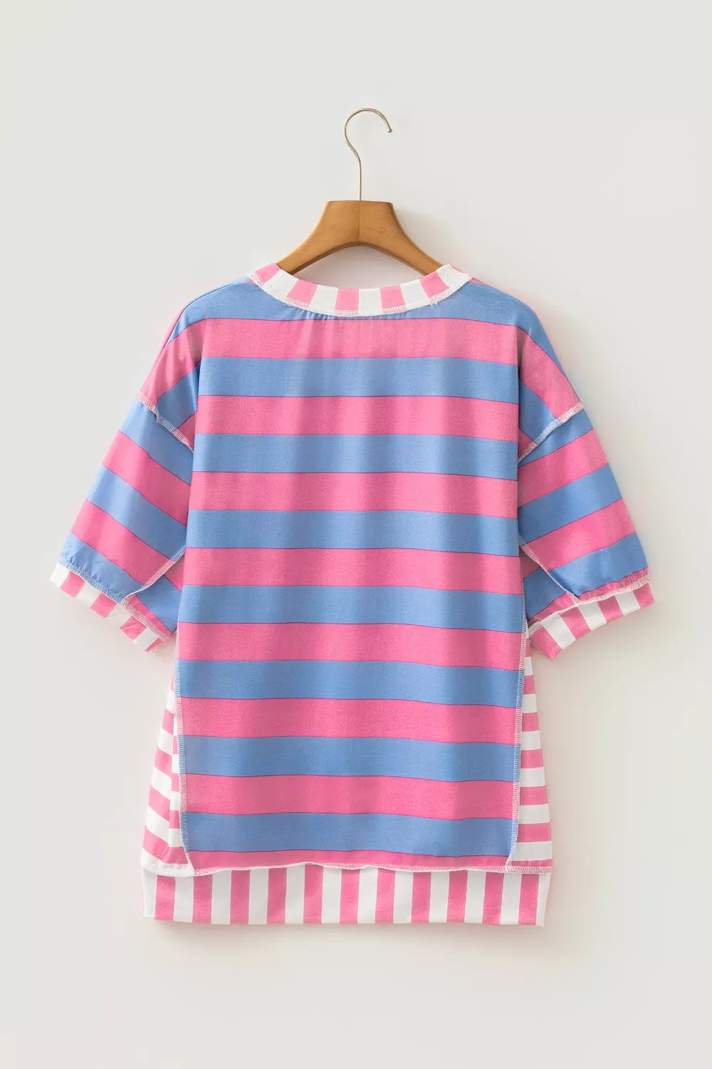 Stripe Exposed Seam Contrast Patchwork Oversized Top