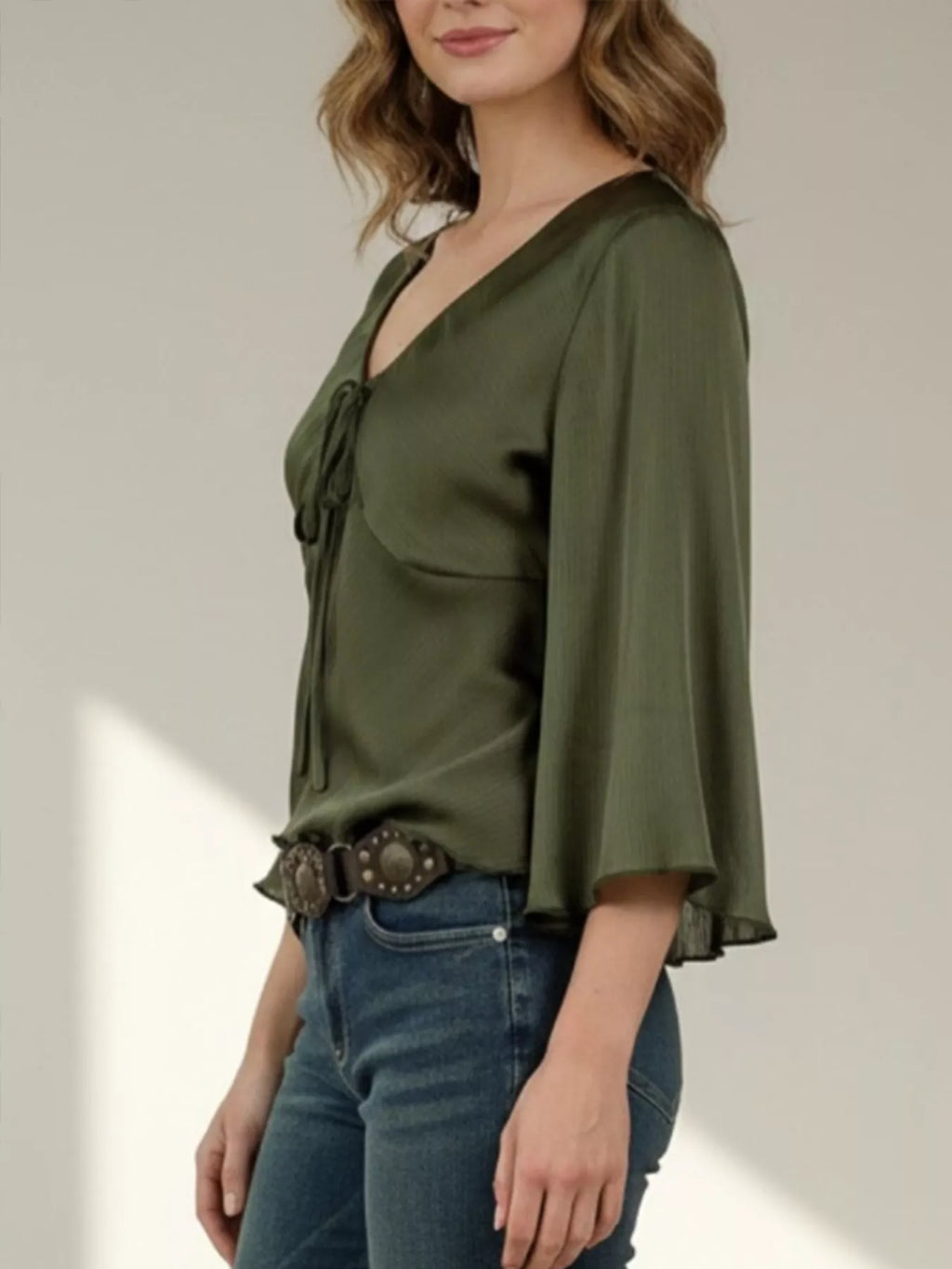 Satin Tie-Front Blouse