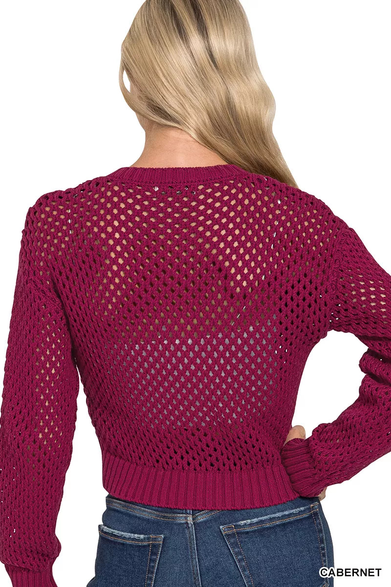 Zenana Button Down Lightweight Crochet Cardigan Sweater