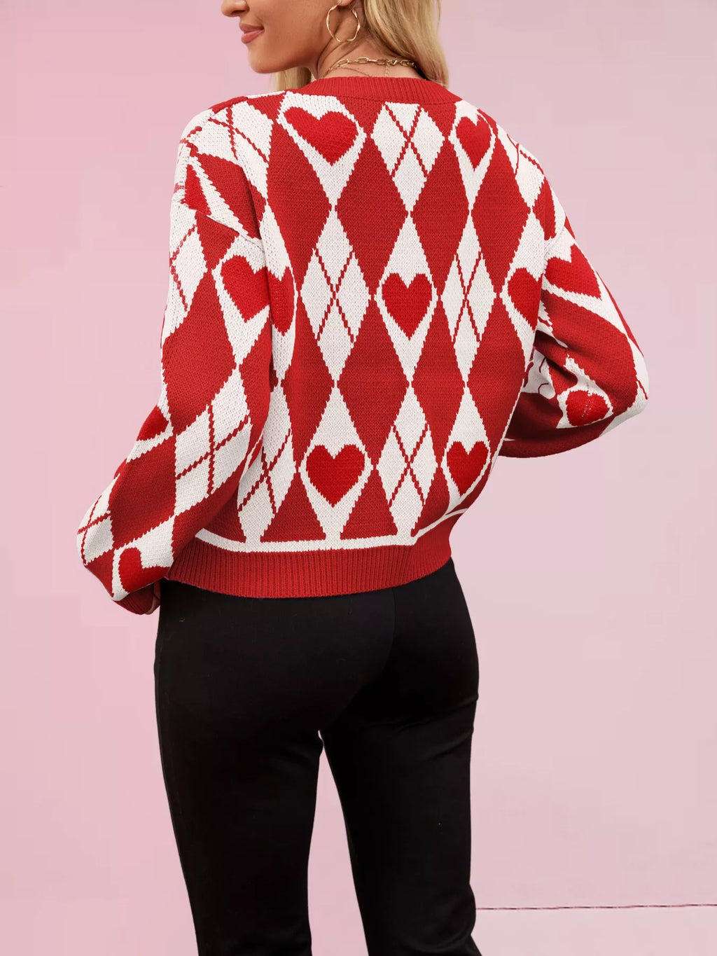 Heart Pattern Button-Up Cardigan