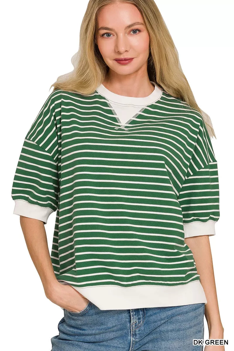 Zenana Striped Rib Banded Sweatshirt