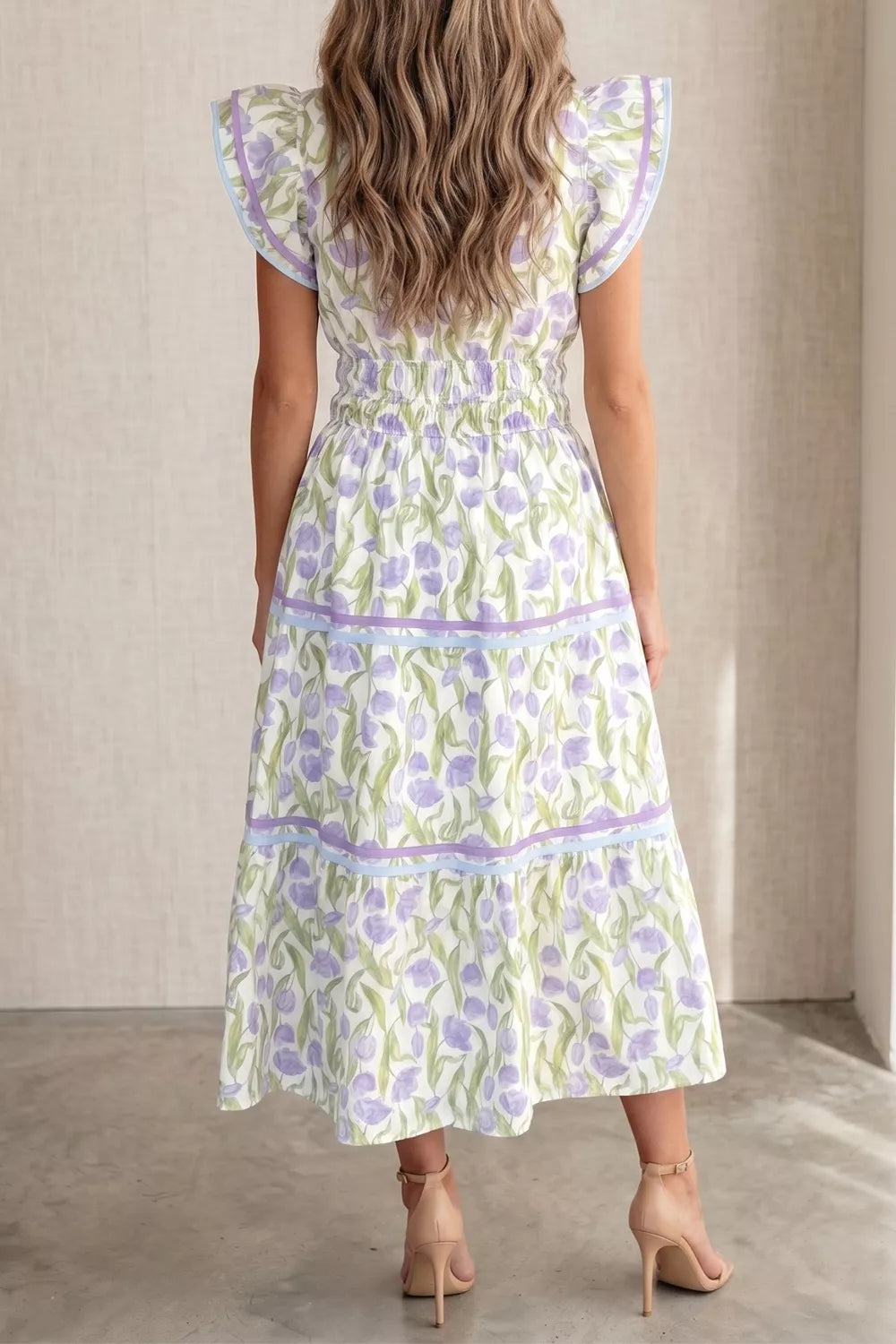 Floral Print Contrast Trim Midi Dress