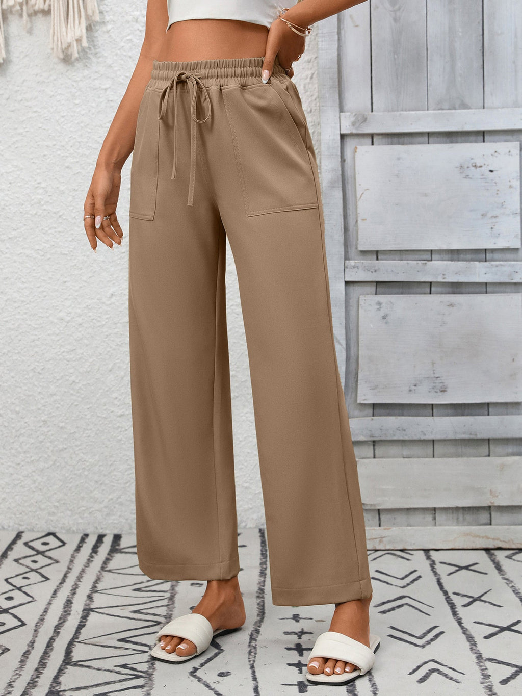 Casual Drawstring Wide Leg Pants