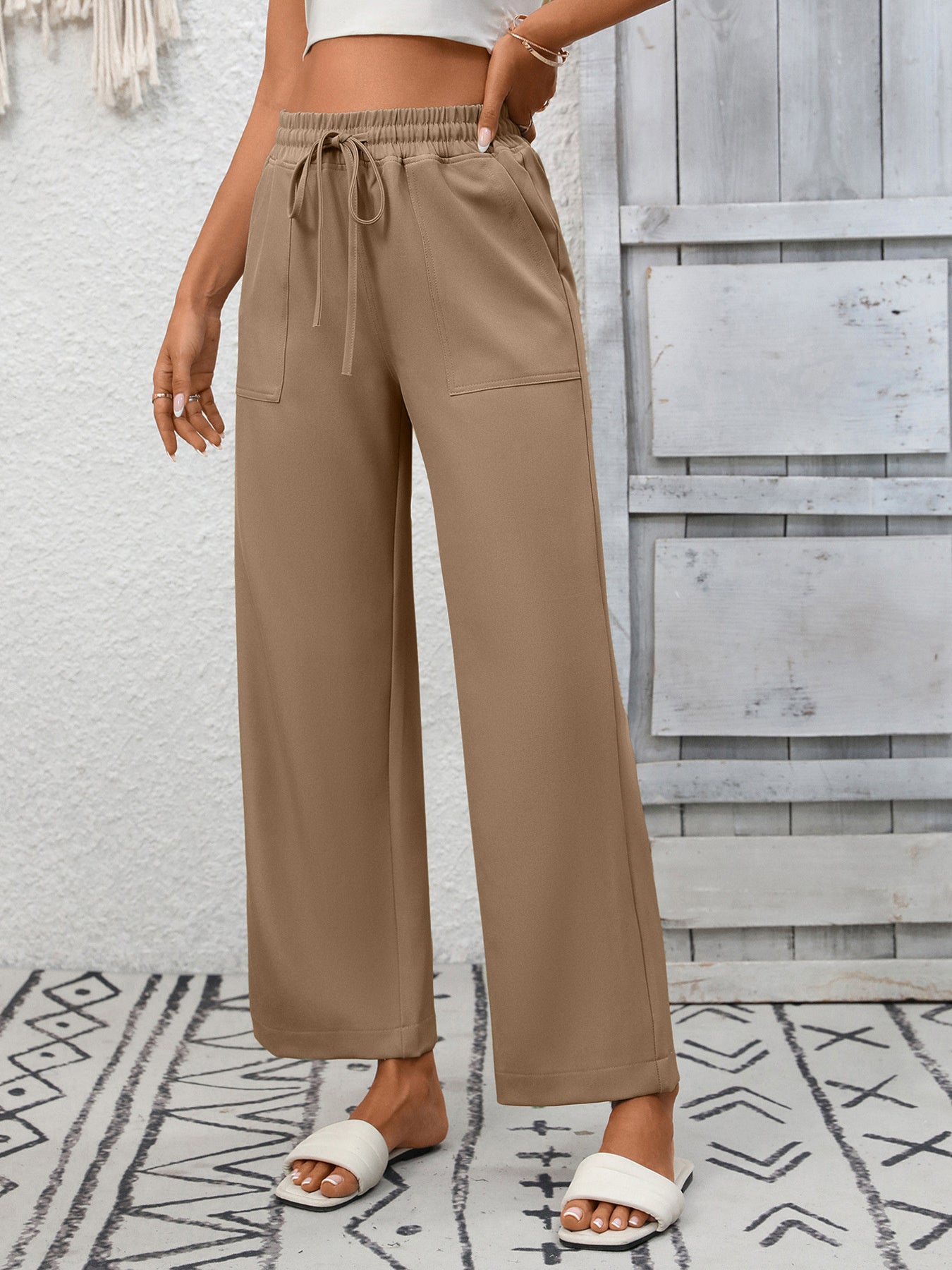 Casual Drawstring Wide Leg Pants