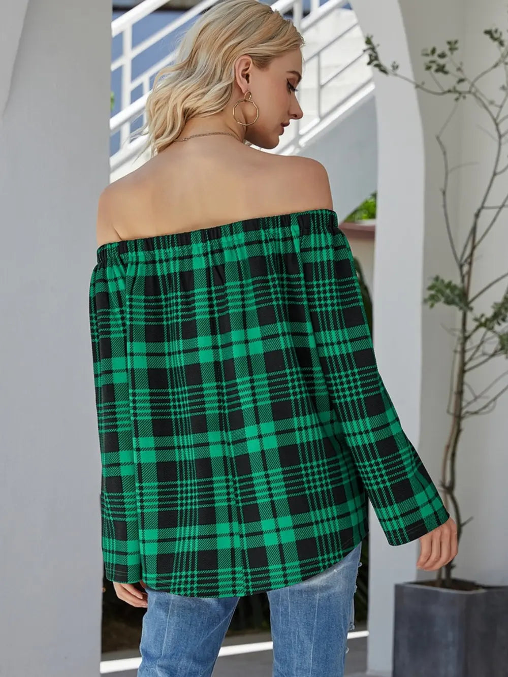 Shiny Off-Shoulder Striped Long Sleeve T-Shirt