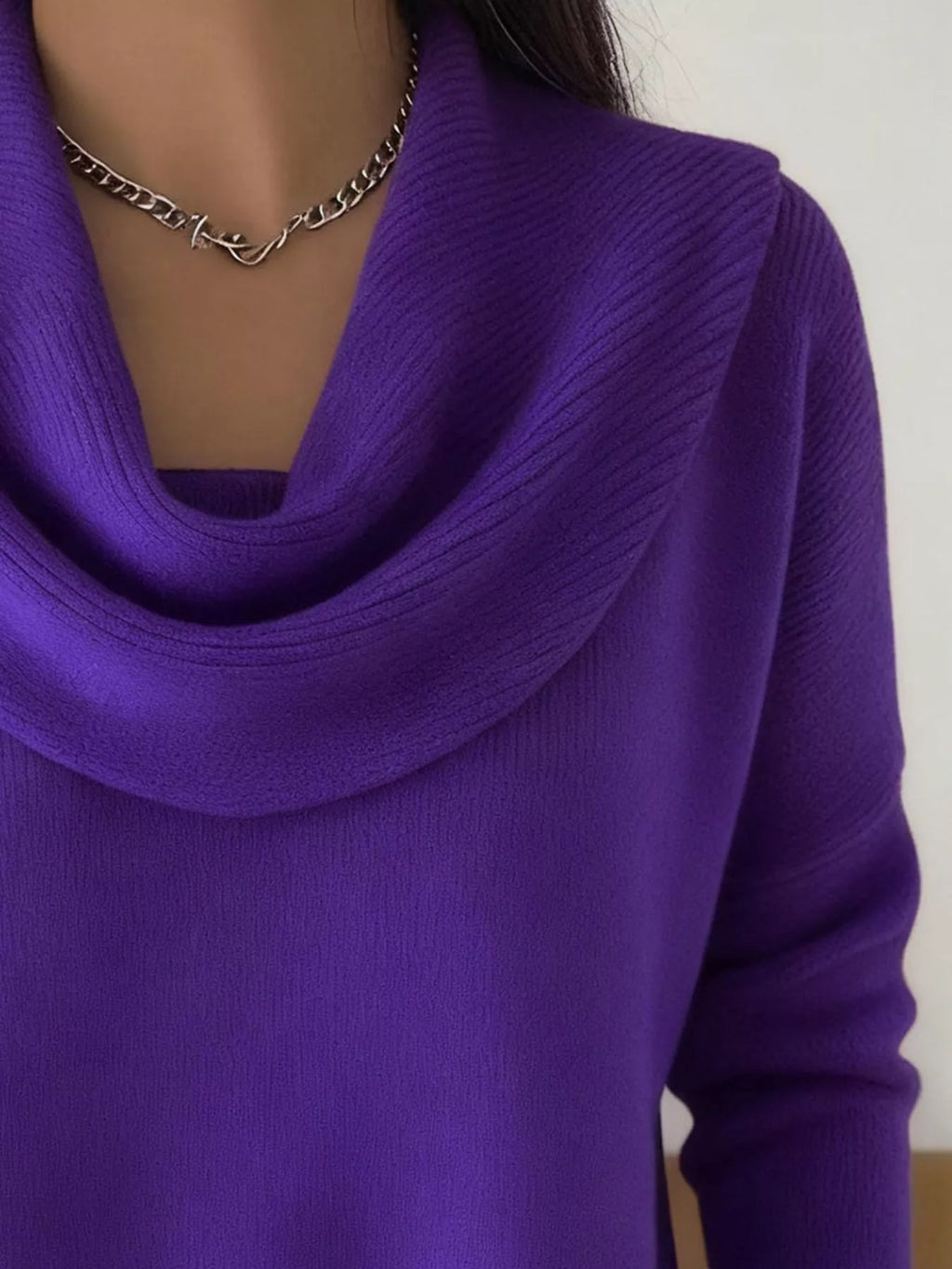 Drape Neck Long Sleeve Knit Top
