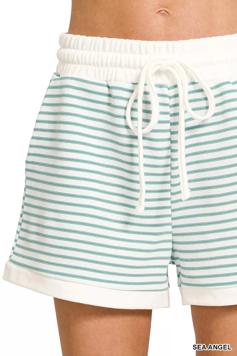 Zenana Stripe Contrast Trim Top & Shorts Set