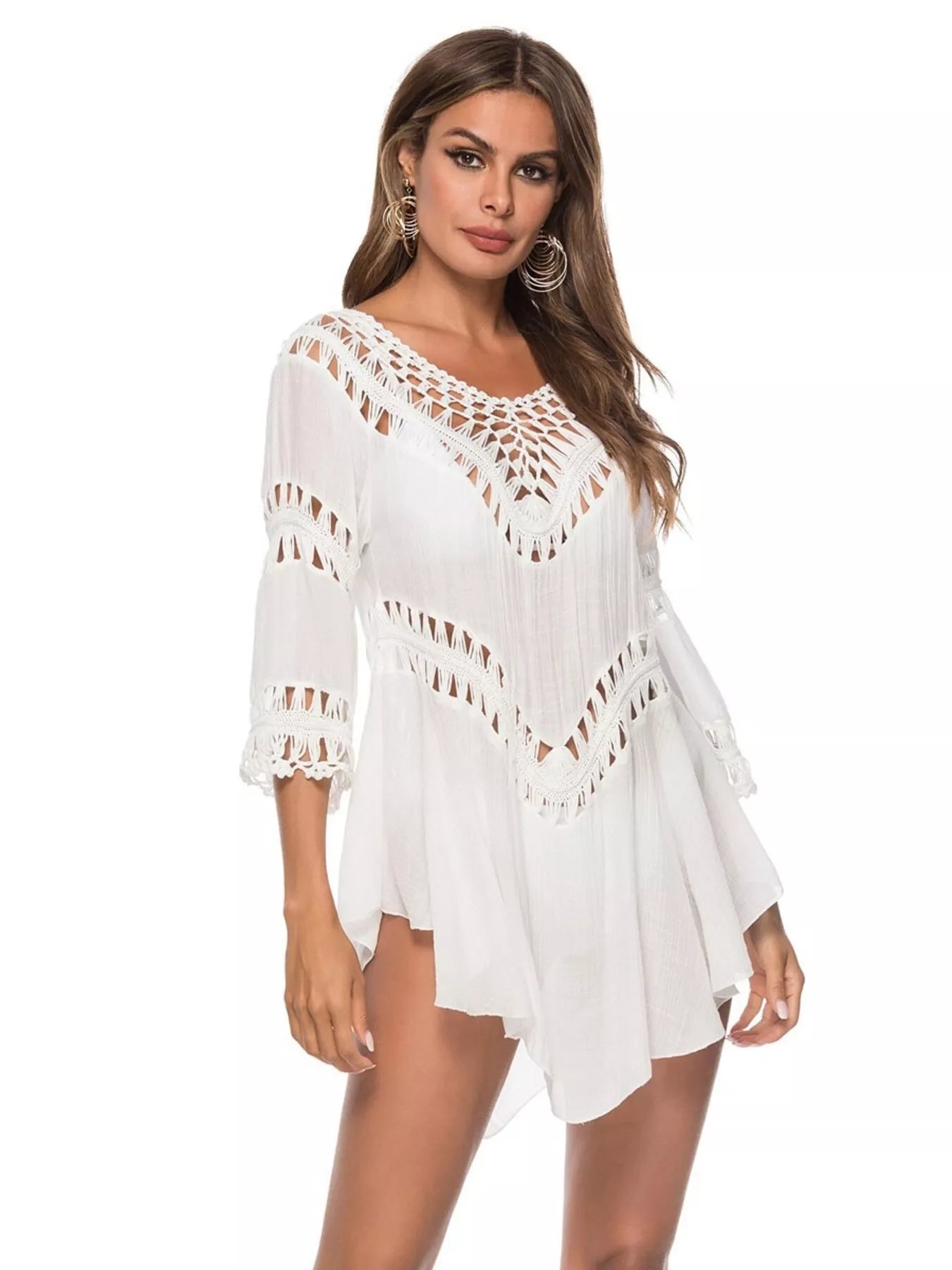 Crochet Trimmed Flowy Cover Up Dress