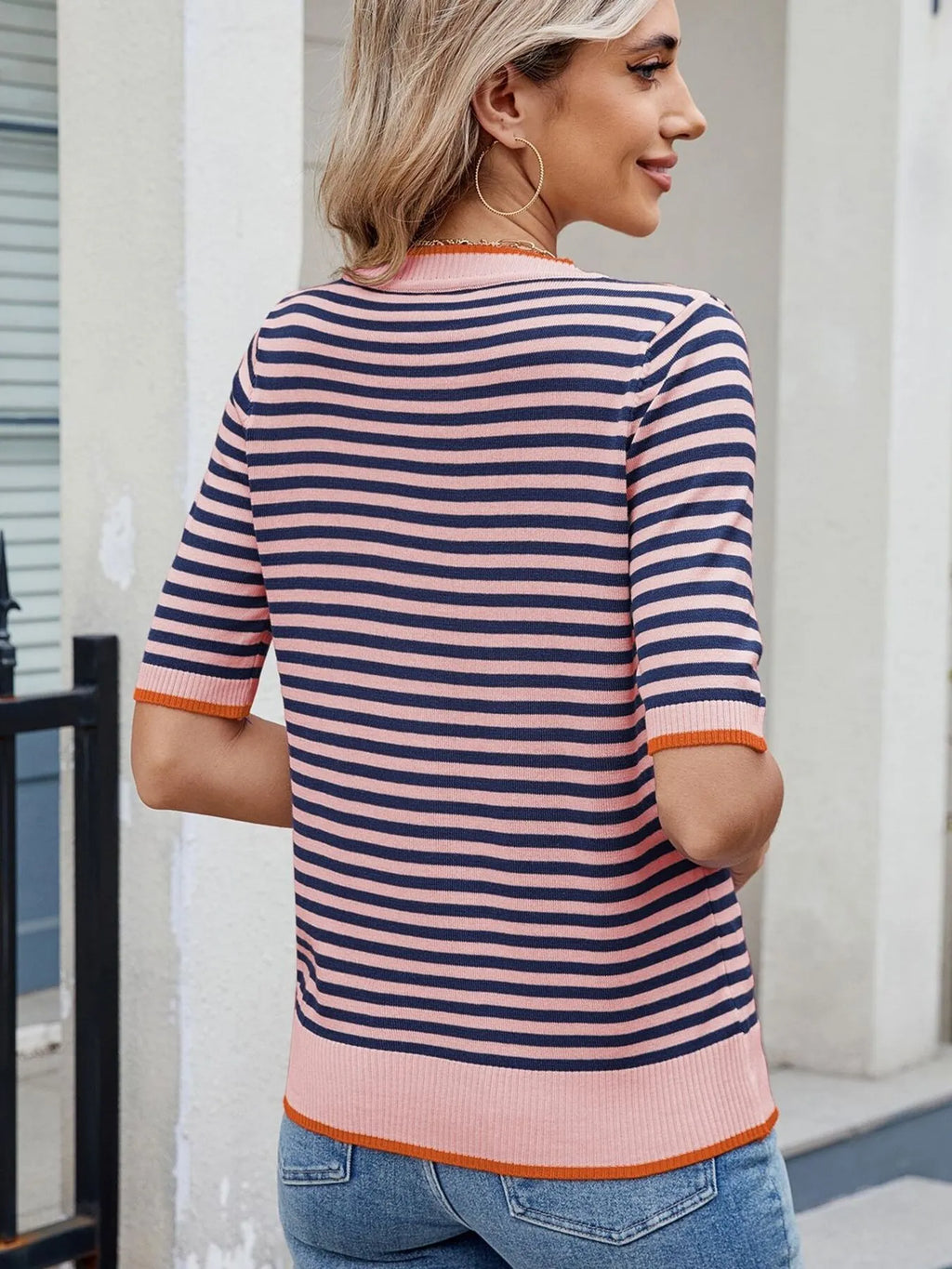 Striped Casual T-Shirt with Contrast Trim