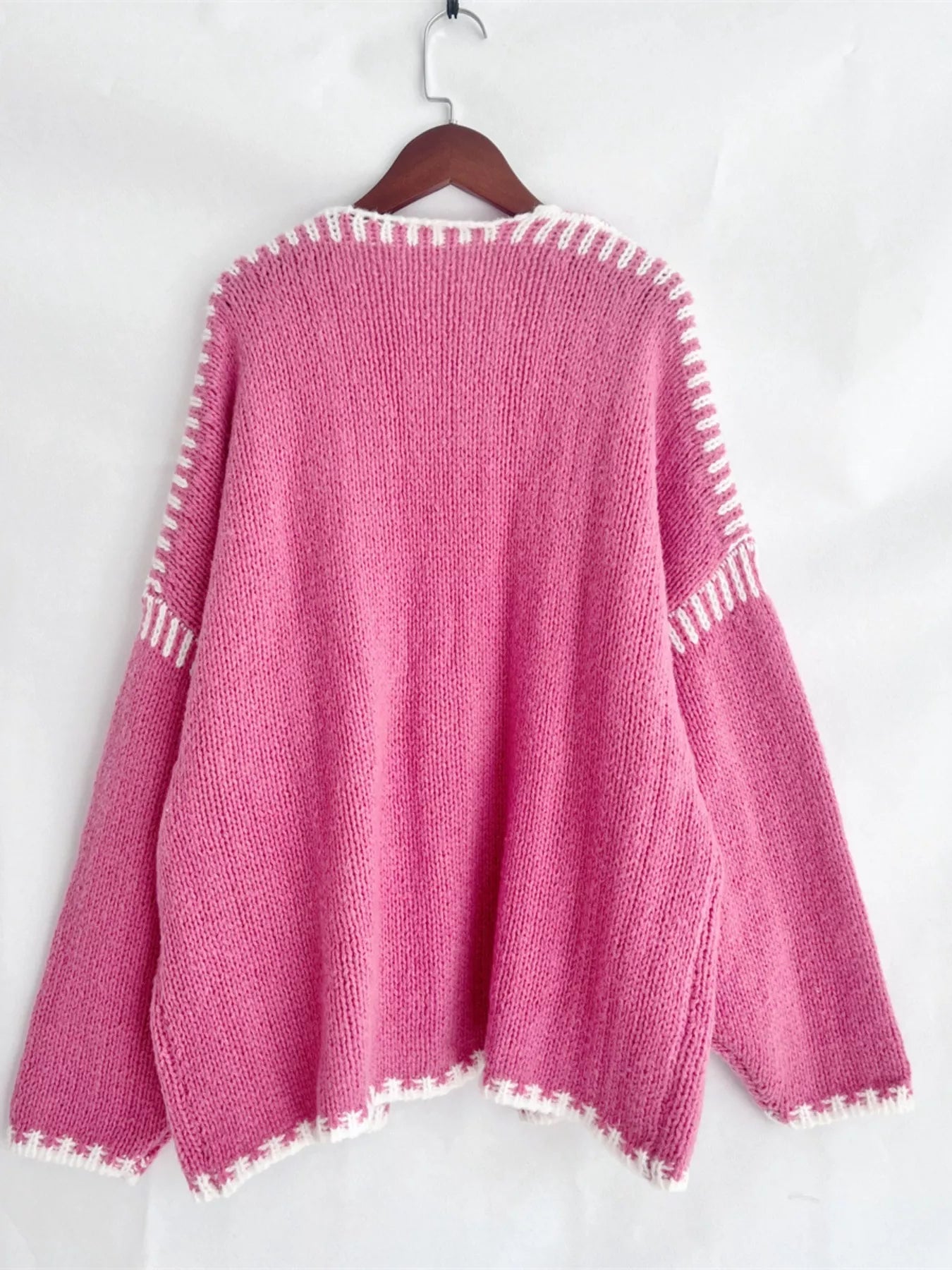 Contrast Trim Open Front Cardigan