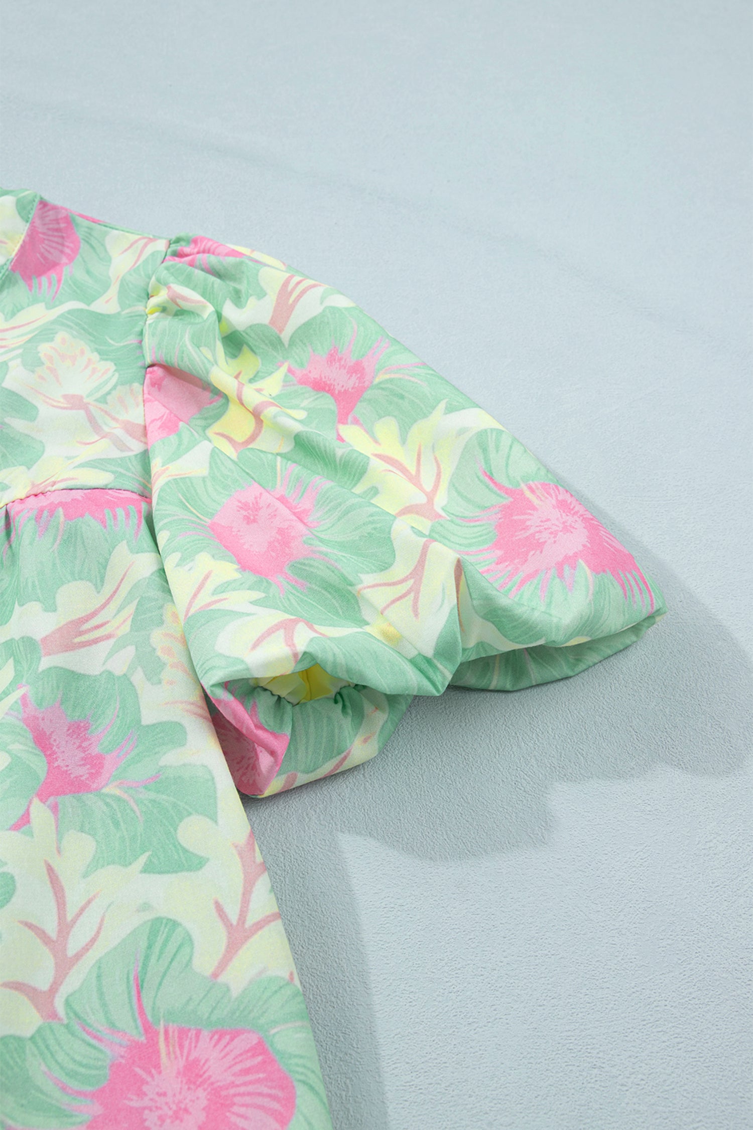 Floral Frilled V-Neck Bubble Sleeve Babydoll Blouse