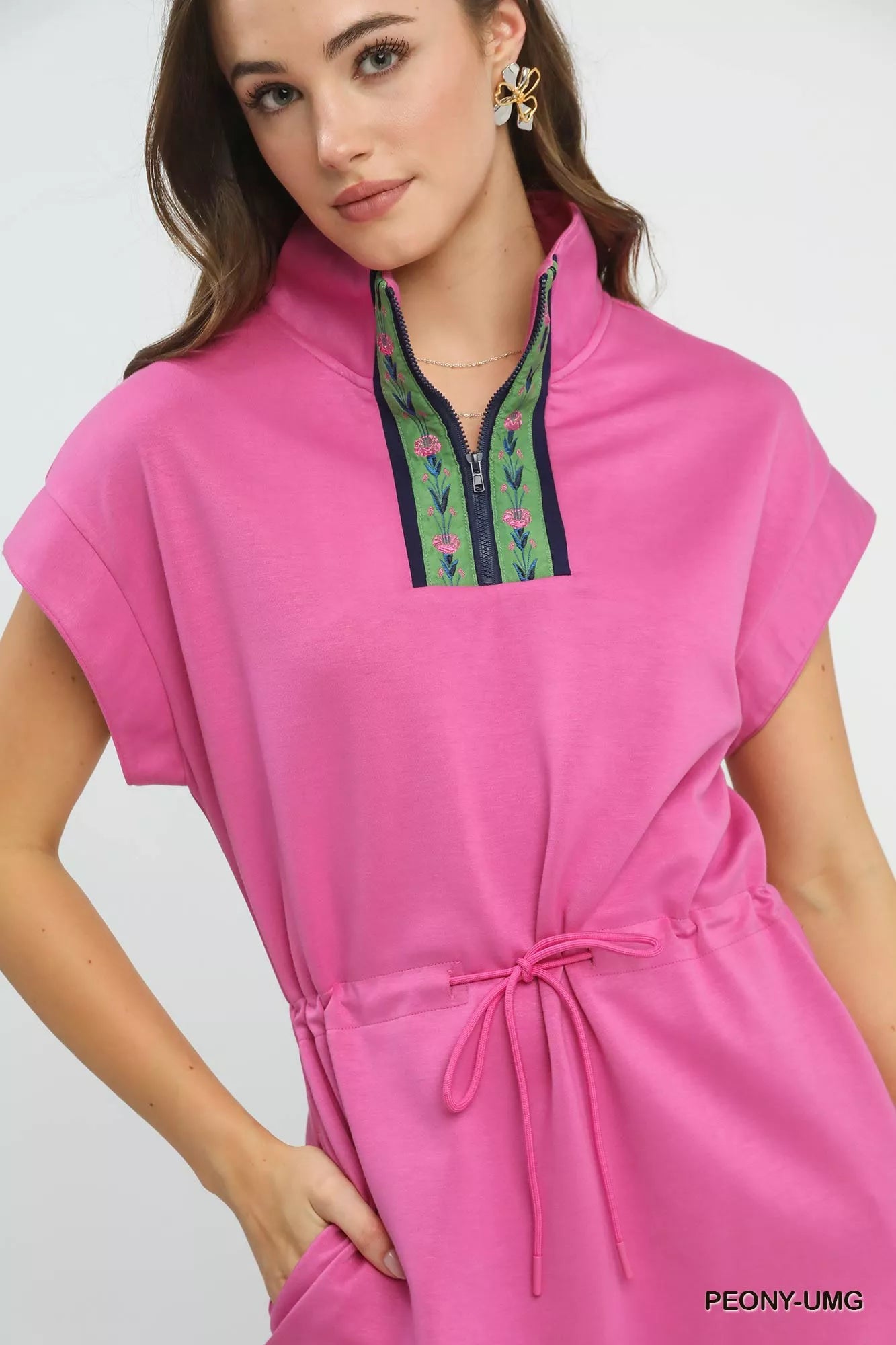 Umgee Dolman Sleeve Zip Detail Dress