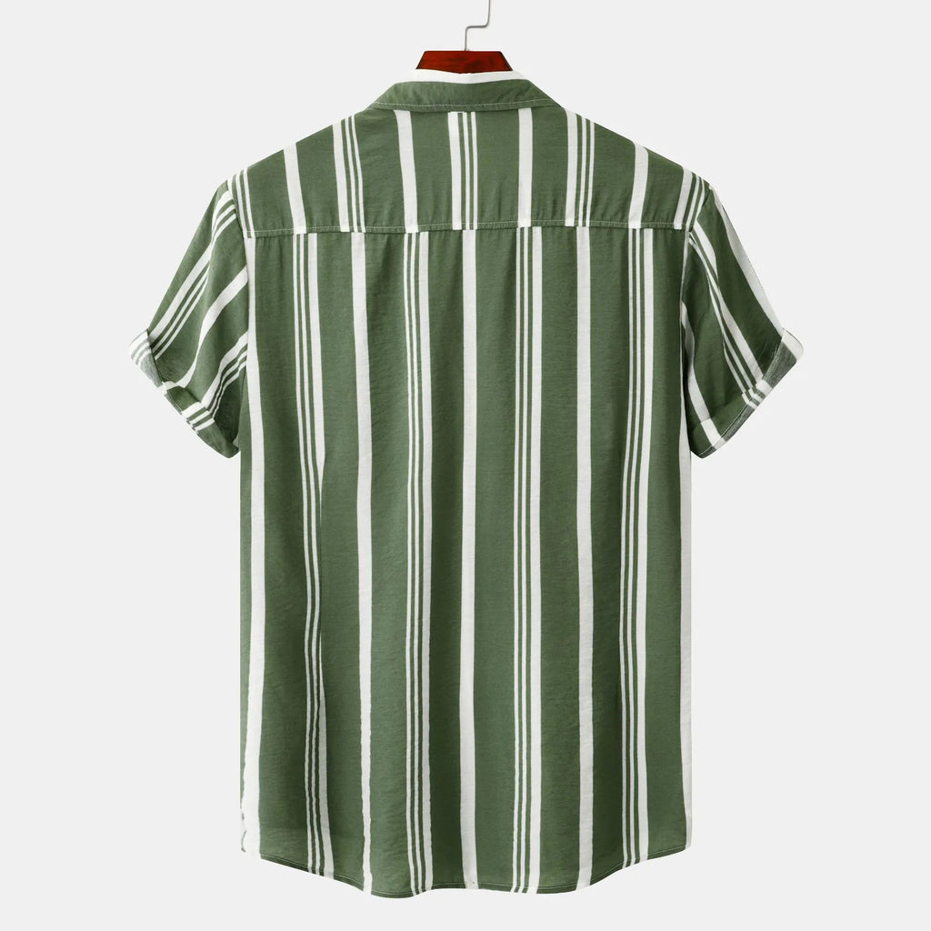 Men's Plus Size Striped Short Sleeve Button-Down Shirt