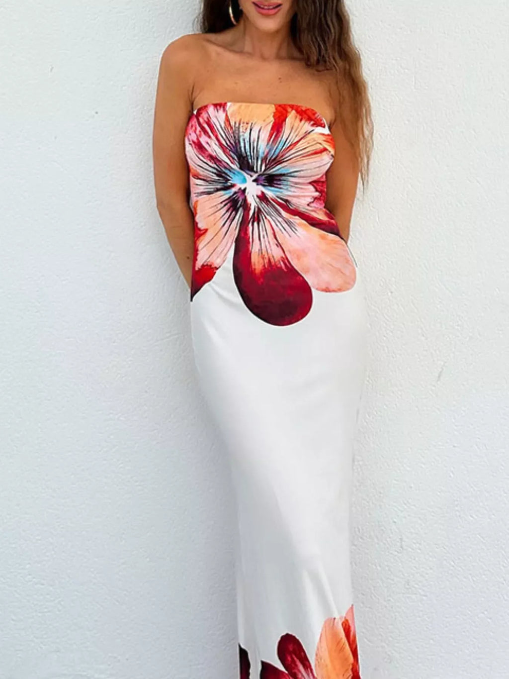 Floral Print Strapless Bodycon Maxi Dress