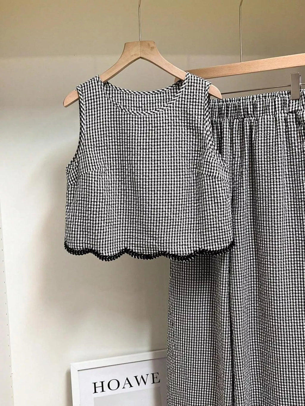 Plaid Scalloped Trim Tank and Pants Set