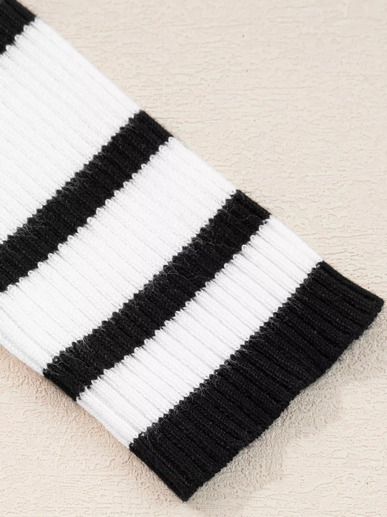 Scalloped Trim U Neck Striped Ribbed Slim Knit Top