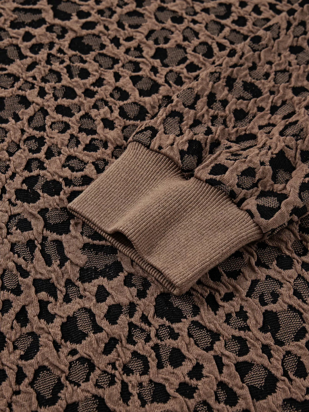 Ribbed Trim Leopard Print Long Sleeve Top