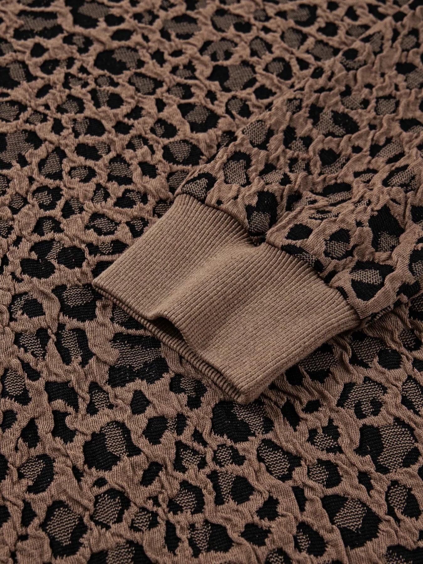 Ribbed Trim Leopard Print Long Sleeve Top