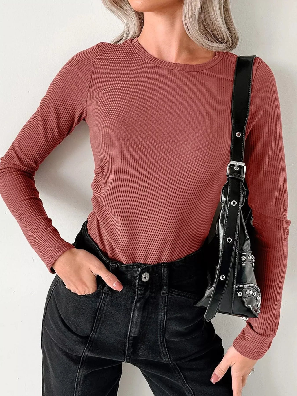 Ribbed Long Sleeve Fitted Bodysuit