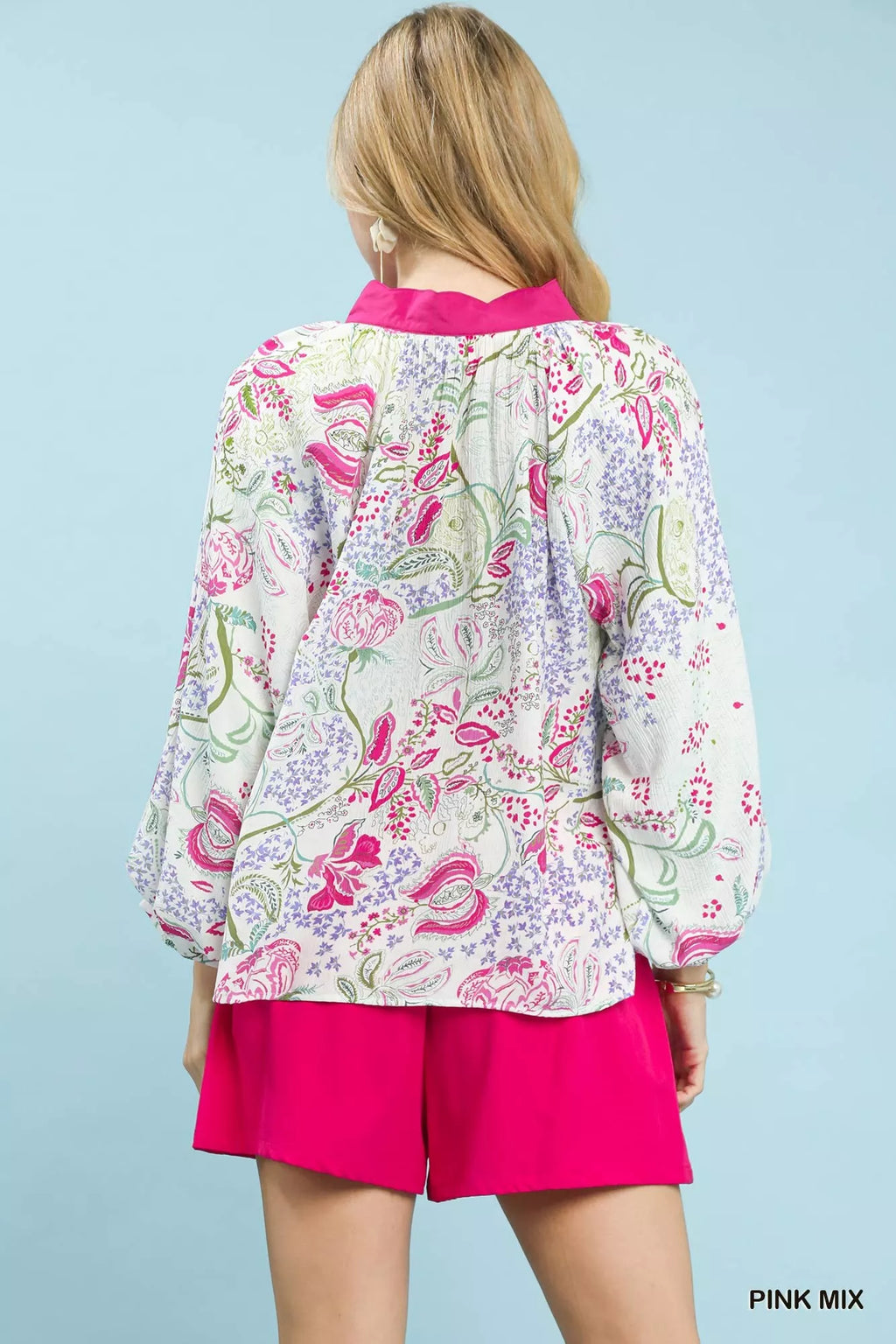 Umgee Paisley Floral Contrast Trim Blouse