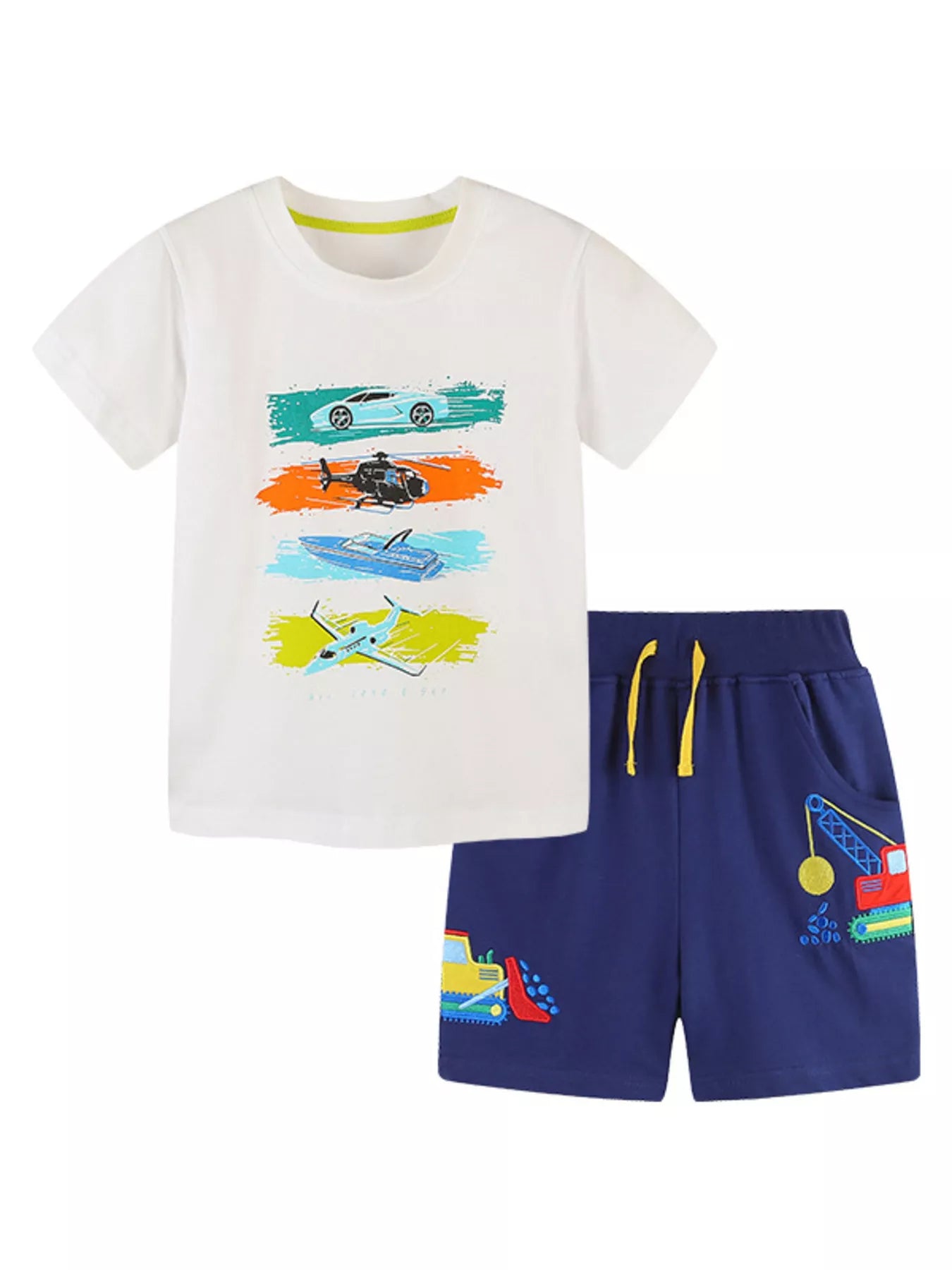 Children's Vehicle Print T-Shirt and Shorts Set