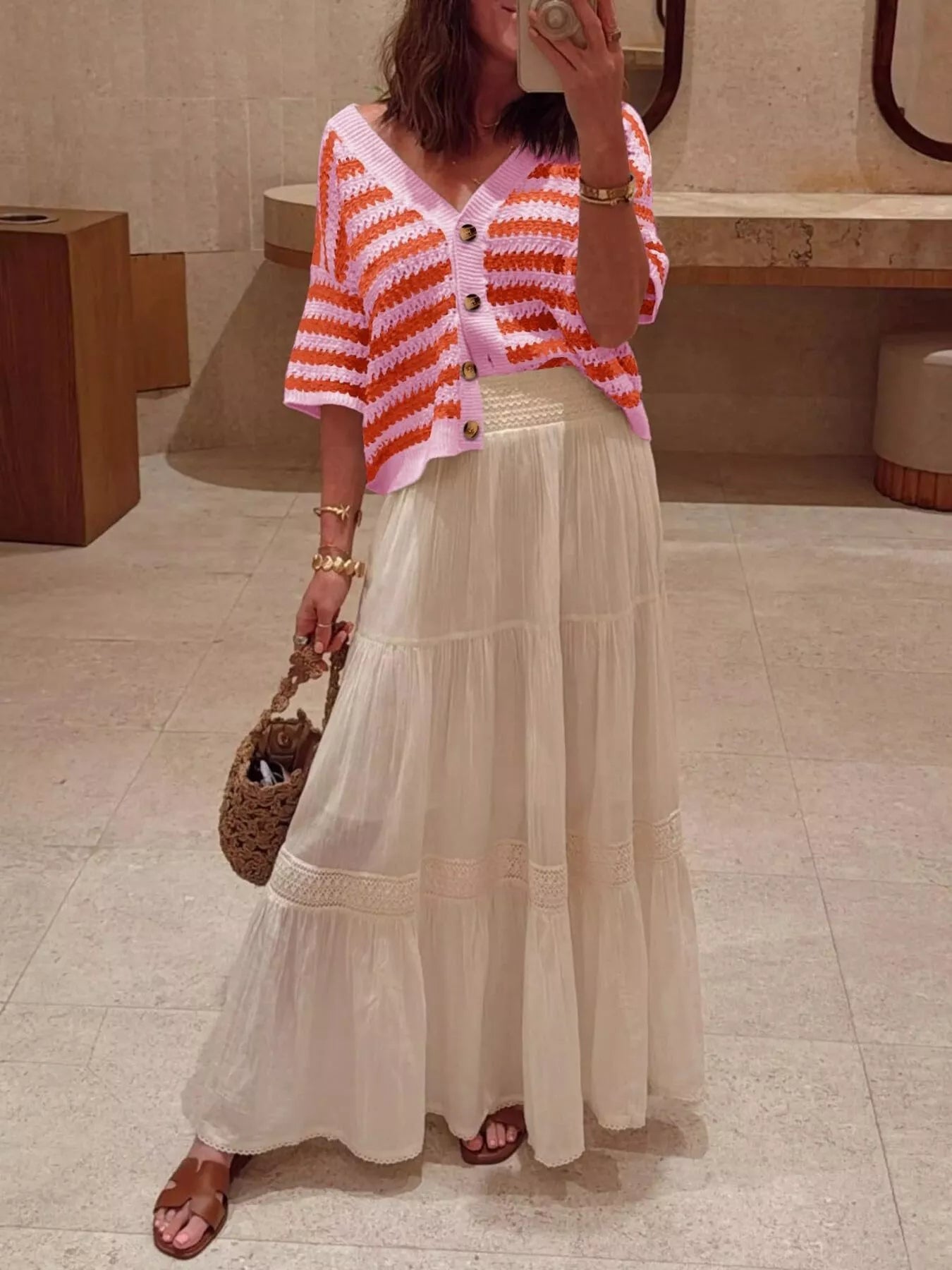 Striped Button Up Cardigan