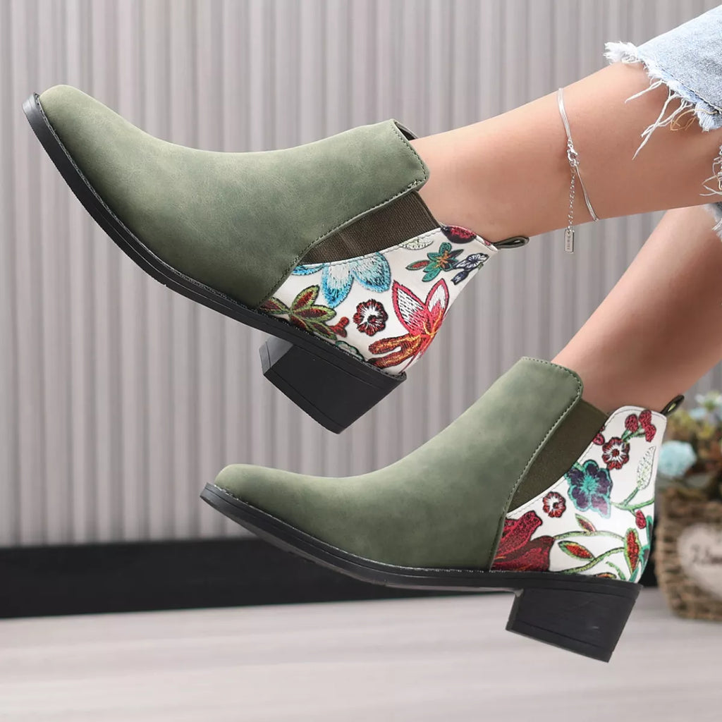 Point Toe Block Heels Ankle Boots
