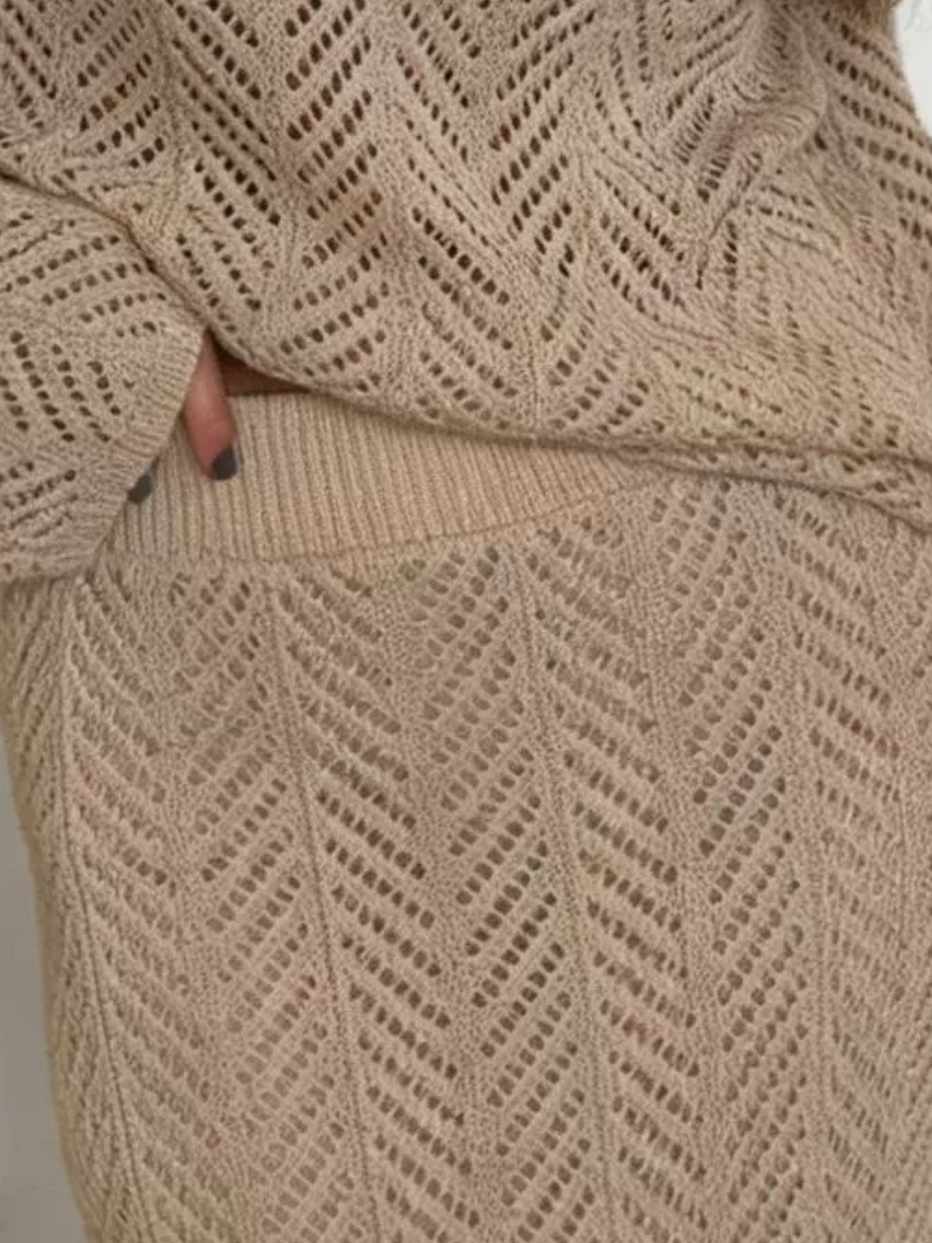 Openwork Long Sleeve Knit Top and Skirt Set