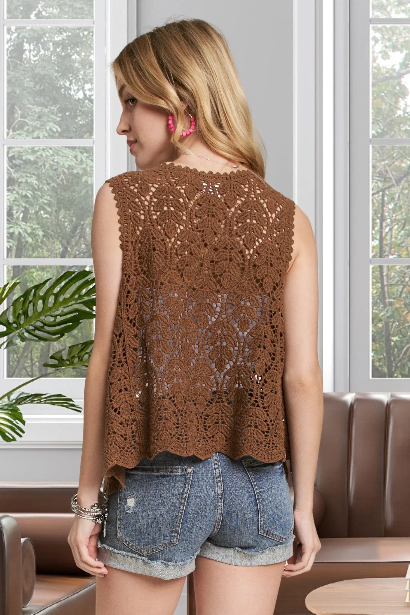 ADORA Crochet Vest With Scallop Hem