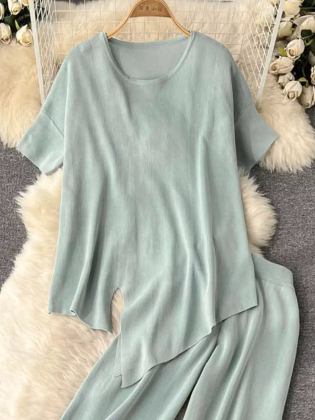 Short Sleeve Top and Wide Leg Pants Set