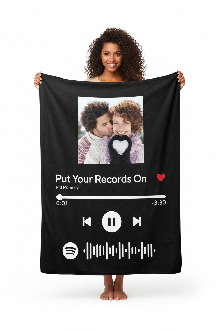 🎵✨FLIPSTYLEZ LLC. Custom Spotify Code Photo Blanket – Scan to Play Your Song!