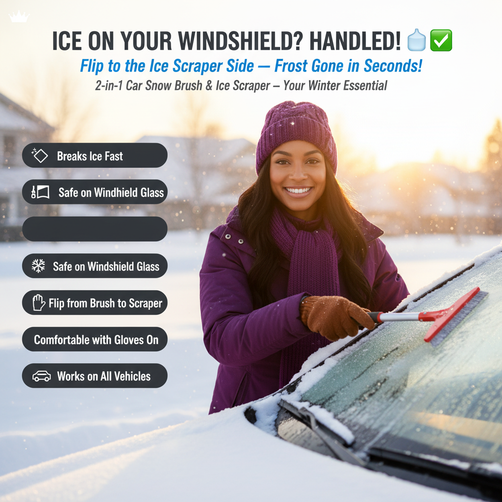 2-in-1 Car Snow Removal Brush & Ice Scraper | Multi-Functional Winter Snow Shovel with Extendable Handle | Auto Windshield Defrost Tool