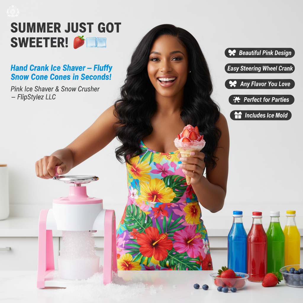 Hand Crank Ice Shaver & Snow Cone Crusher | Premium ABS Slushy Maker with Ice Mold Bundle Option | Pink & Blue | Home & Party Use