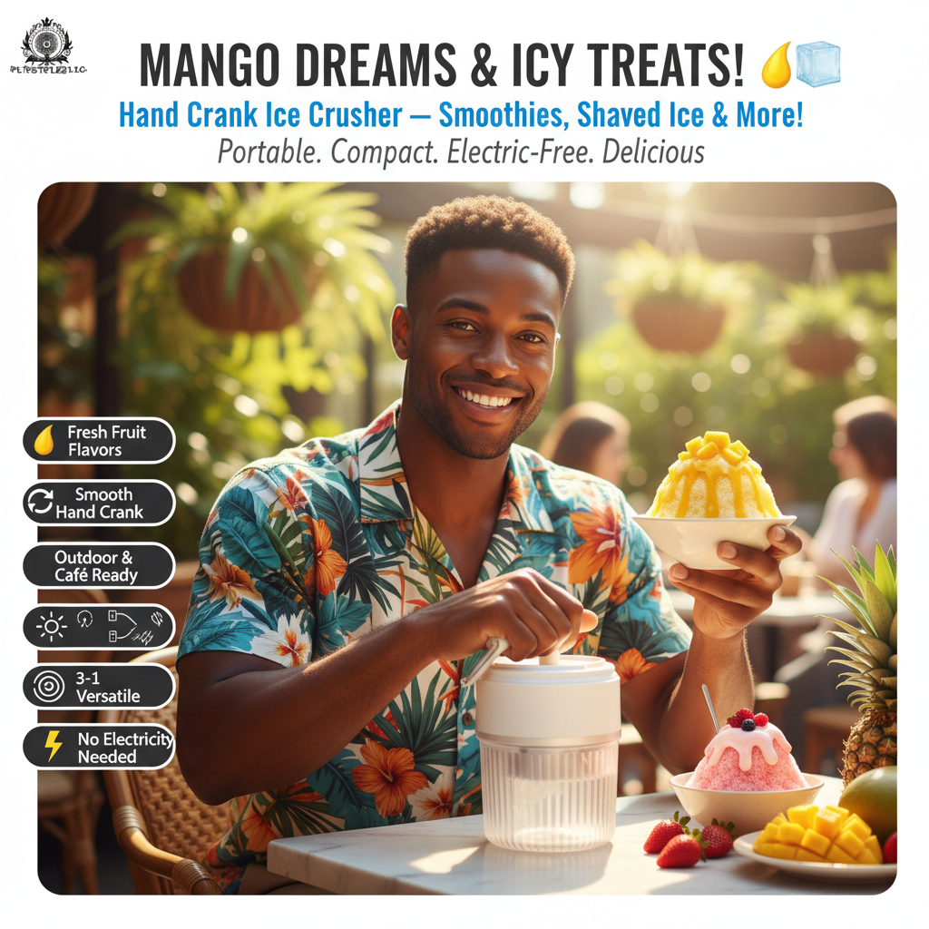 Mini Portable Ice Crusher & Smoothie Maker | Hand Operated Shaved Ice & Milkshake Machine | Household Kitchen Tool for Home & Outdoor
