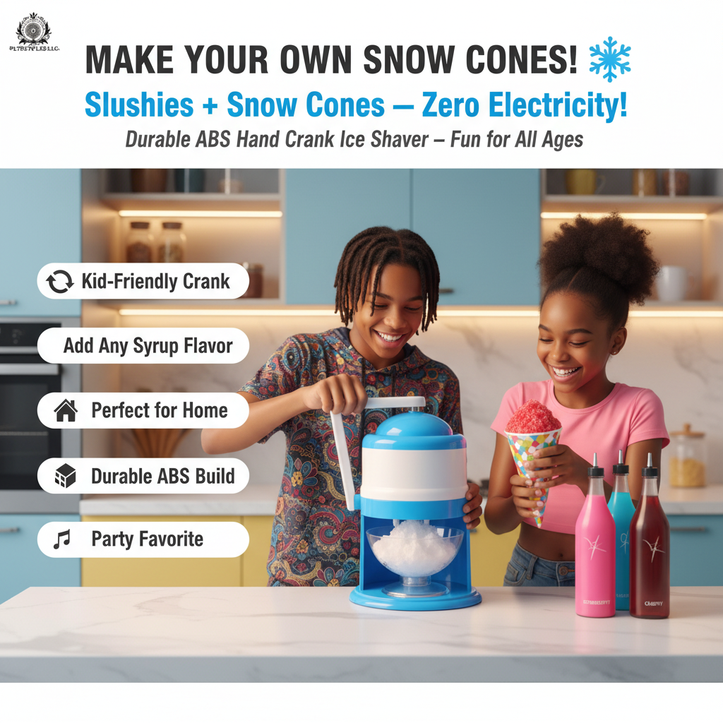 Hand Crank Ice Shaver Machine & Slushy Maker | Snow Cone Crusher with Durable ABS | Summer Parties, Home & Outdoor Use