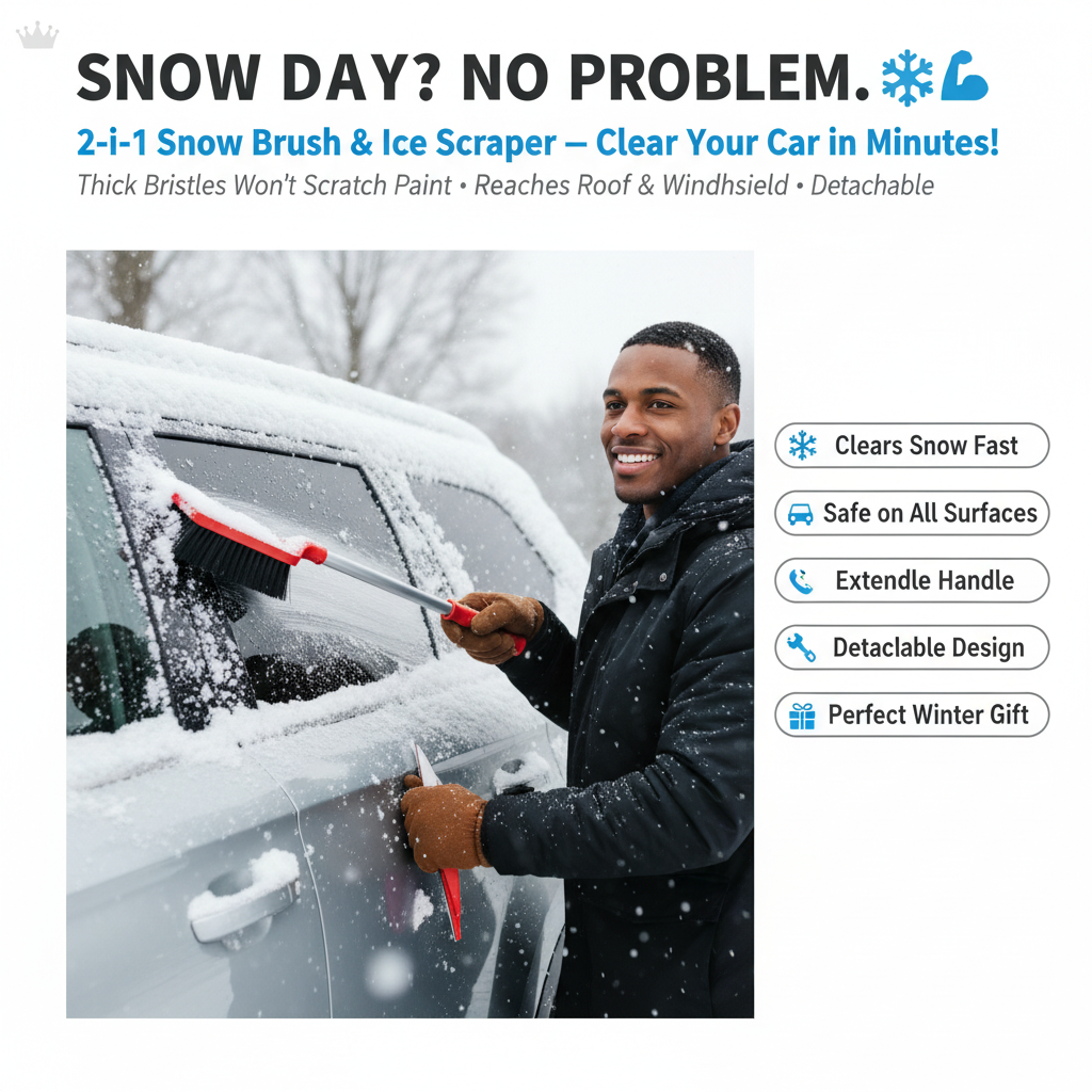 2-in-1 Car Snow Removal Brush & Ice Scraper | Multi-Functional Winter Snow Shovel with Extendable Handle | Auto Windshield Defrost Tool