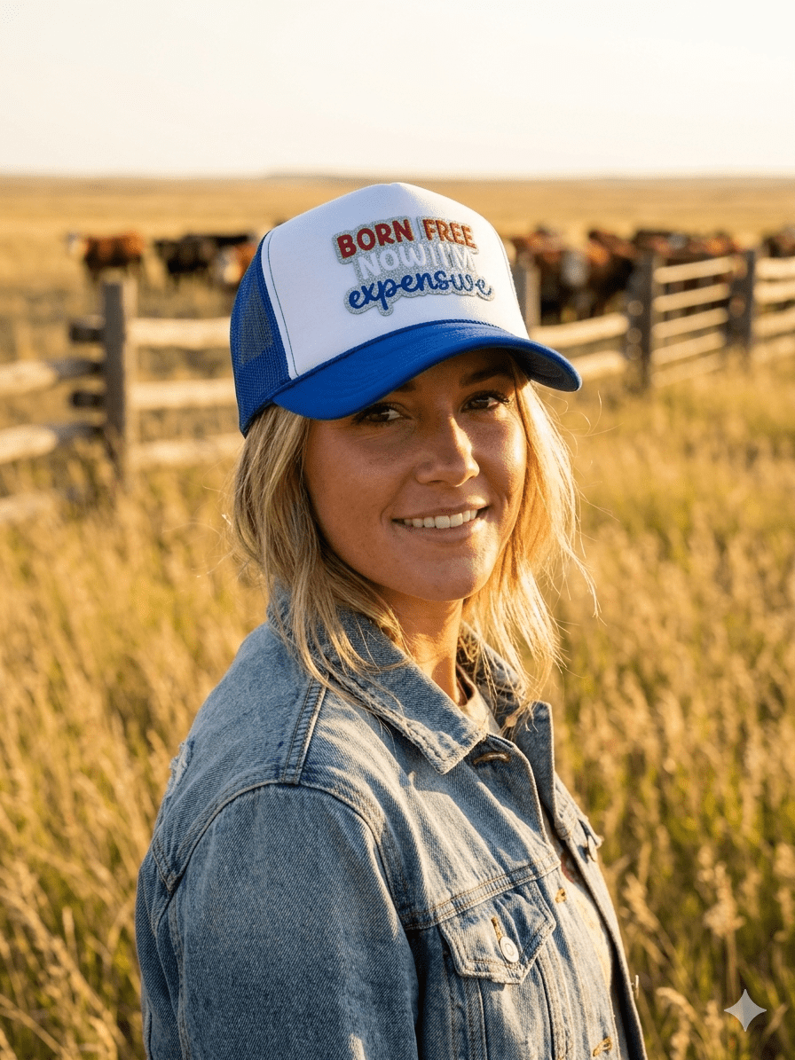 Born Free Now I'm Expensive Patch Trucker Hat