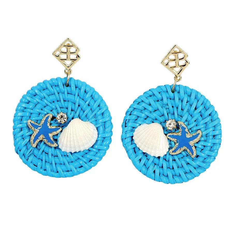 Brianna Cannon BEACH HOUSE RATTAN EARRINGS IN BLUE
