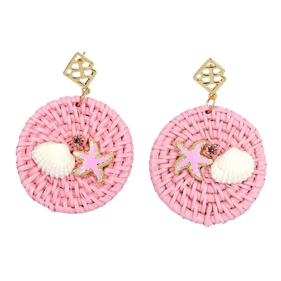Brianna Cannon BEACH HOUSE RATTAN EARRINGS IN PINK