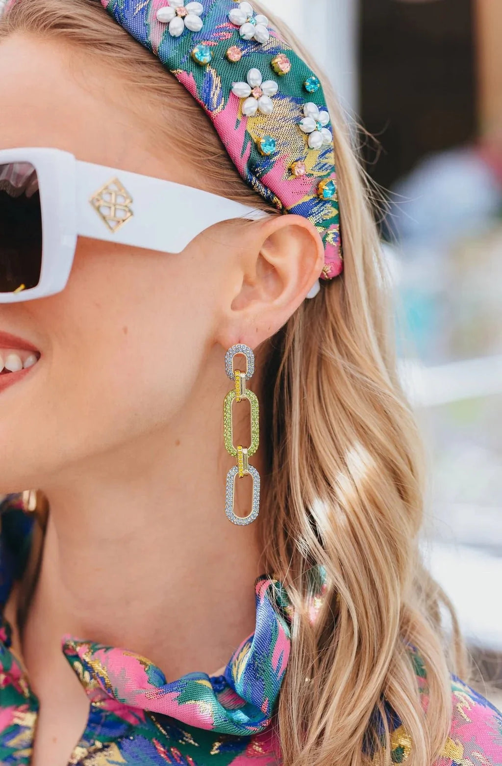 Brianna Cannon - Blue & Green Crystal Link Drop Earrings
