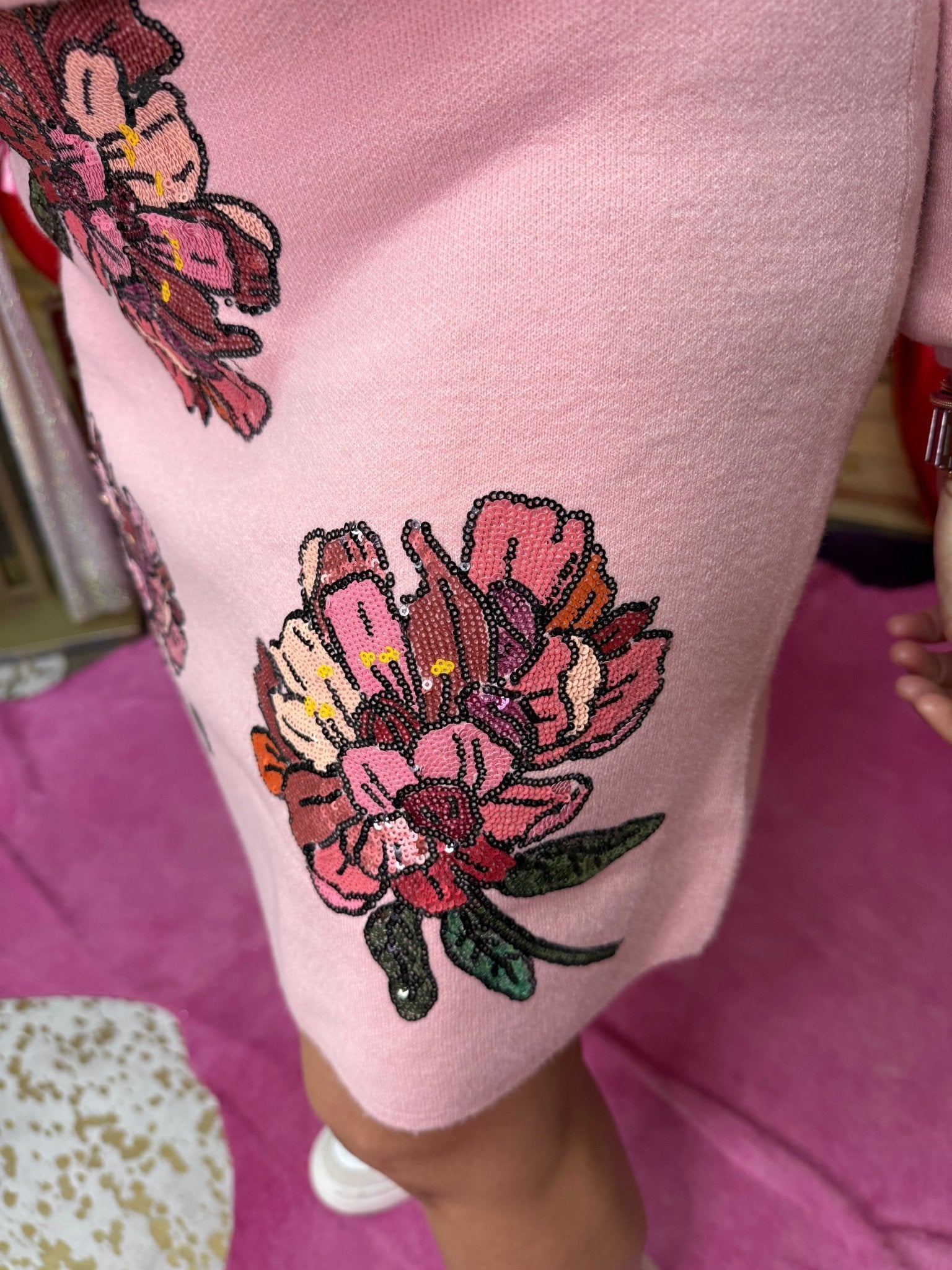 Brianna Cannon - Blushing Pink Floral Knit Pencil Skirt