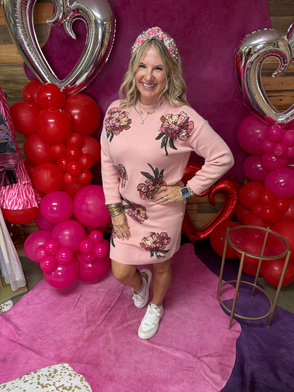 Brianna Cannon - Blushing Pink Floral Knit Pencil Skirt