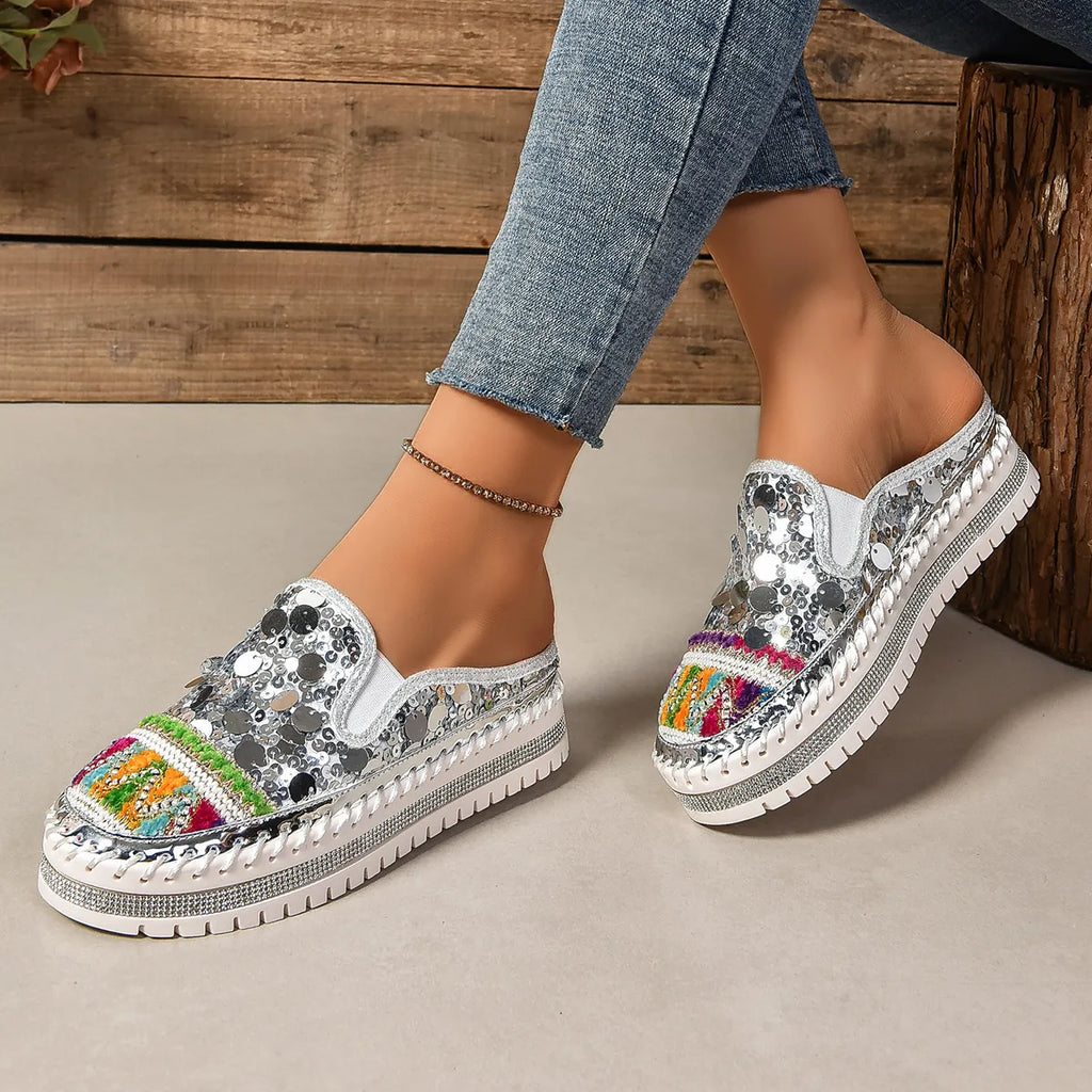 Sequin Round Toe Platform Loafers