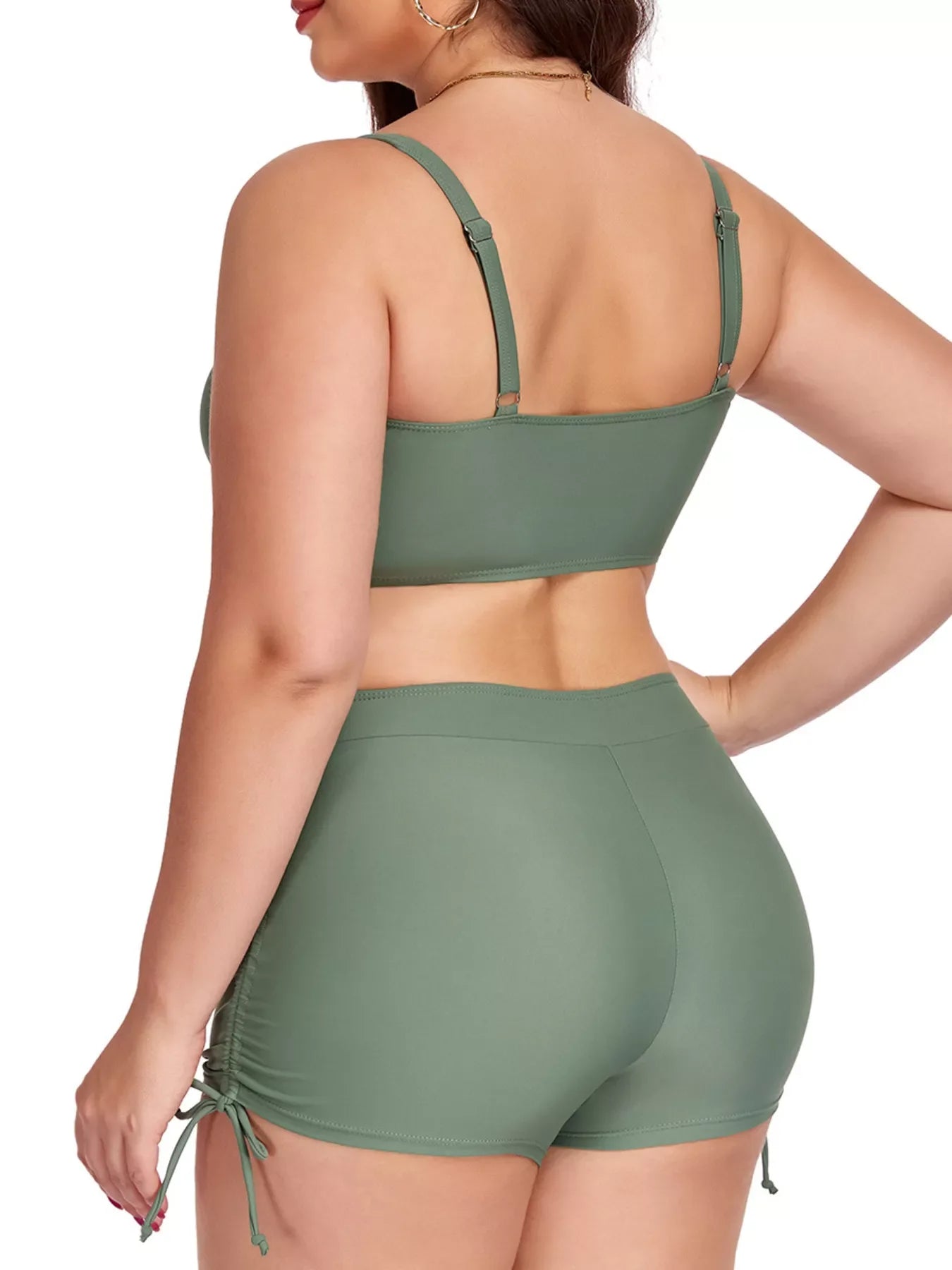 Plus Size Ruched Drawstring Swim Set