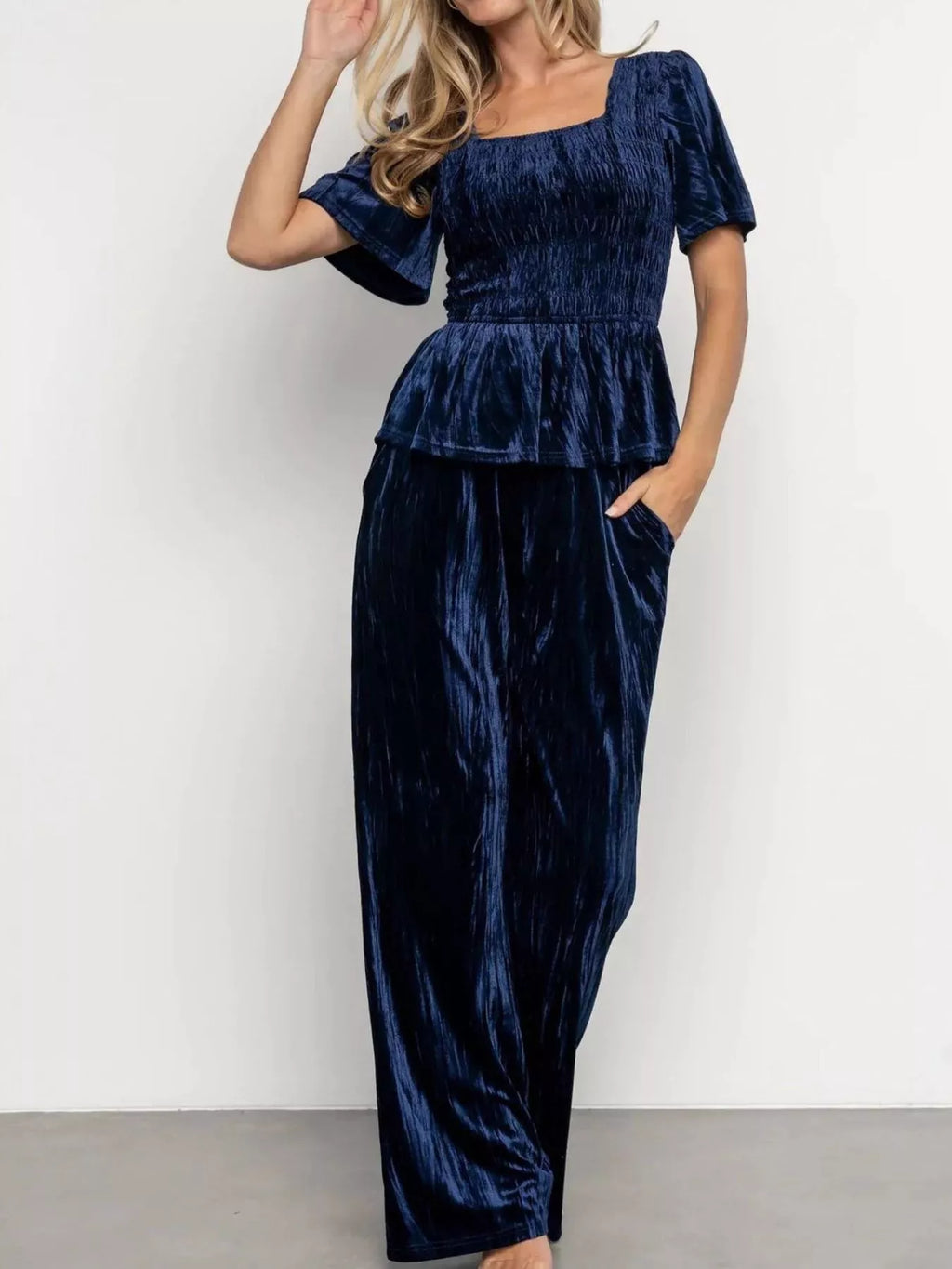 Velvet Top and Wide-Leg Pants Set