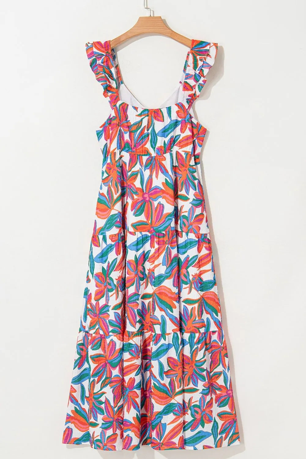 Floral Ruffled Strap V Neck Maxi Dress