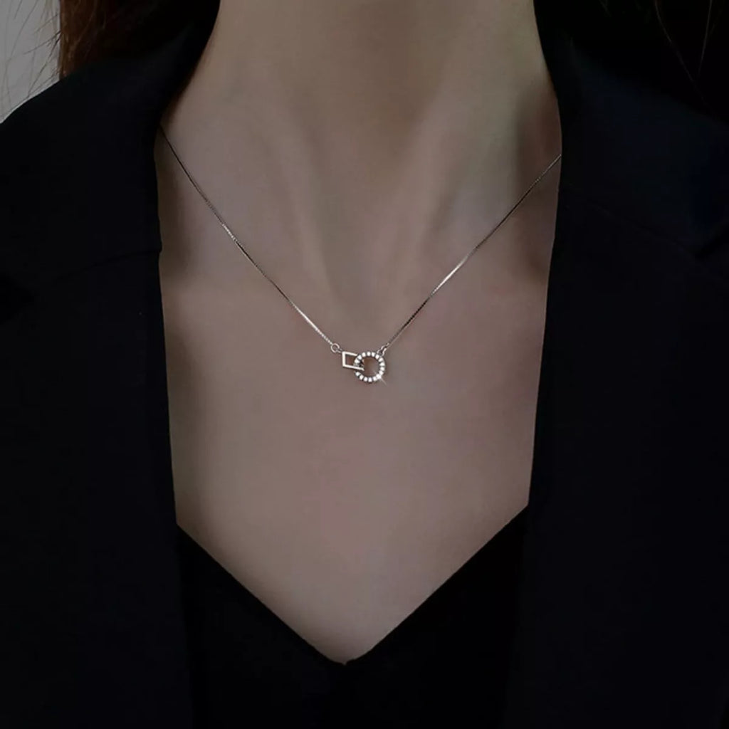 925 Sterling Silver Zircon Geometric Necklace