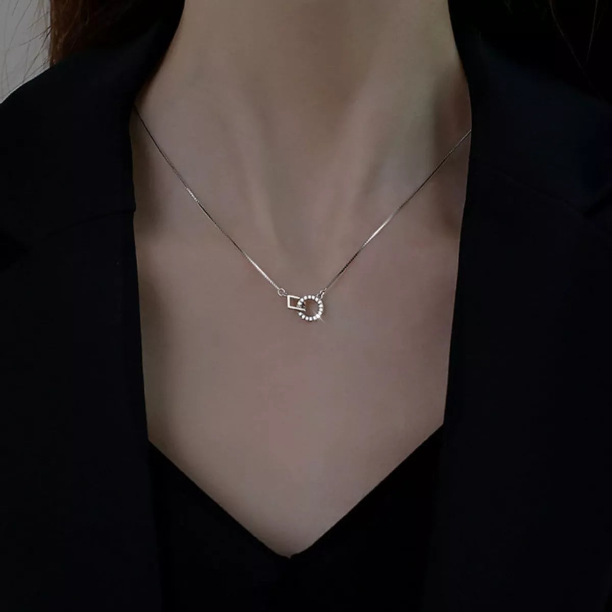 925 Sterling Silver Zircon Geometric Necklace